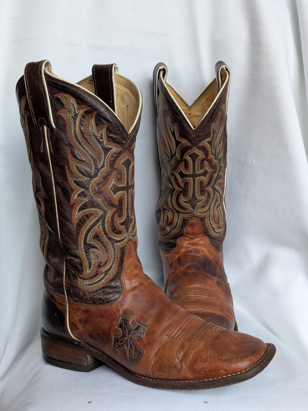 Tony Lama Vintage Leather Cowboy Boots Women's 8 B Brown Cross USA